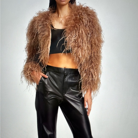 Lamarque Gold Feather-Embellished Coat - Picture 2 of 9